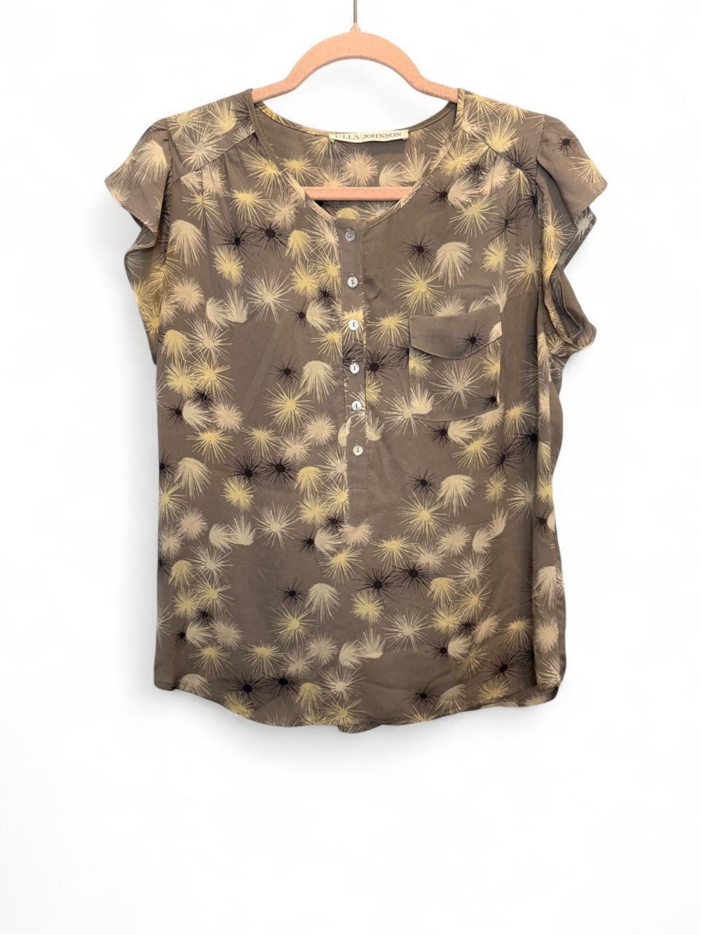 Ulla Johnson Silk Starburst Print Flutter Sleeve Blouse Size 6 Designer Whimsy